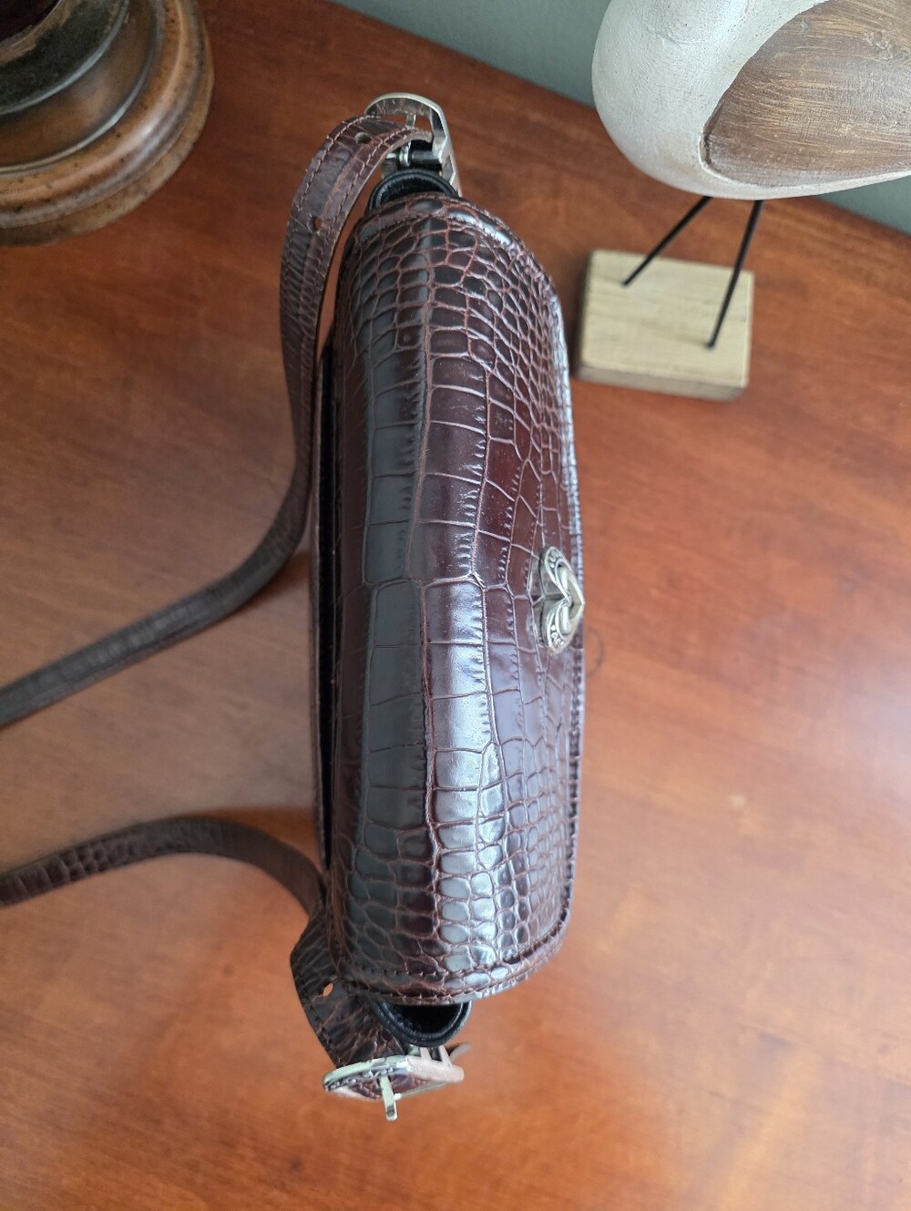 Brighton Croc Embossed Leather Crossbody Bag Brown Heart Y2K - Picture 13 of 16